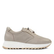 Women's Beige Leather Sneakers with Perforated Design (366-28219)