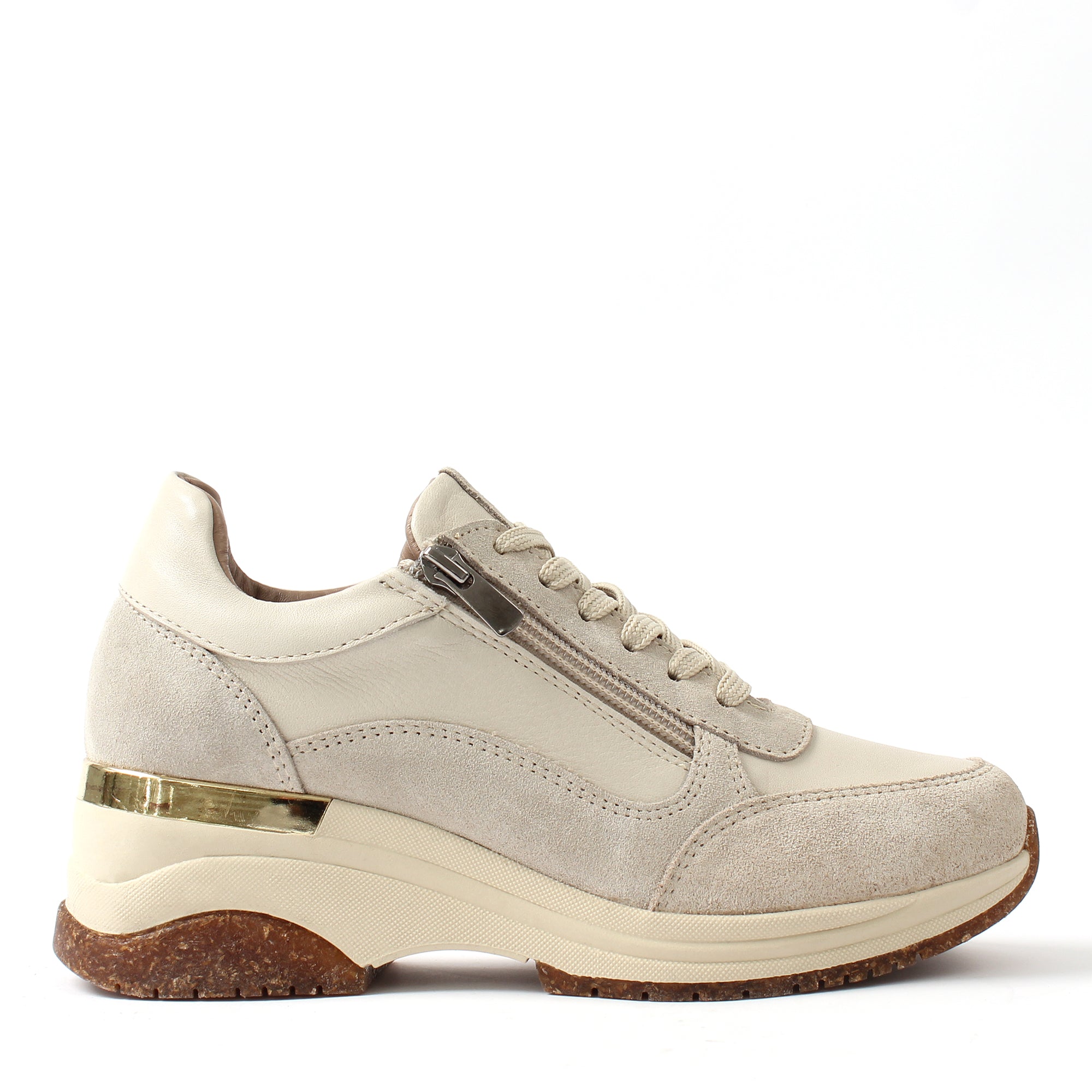 Damen Beige Leder-Sneaker mit Kontrastsohle (376-20431) – Celal