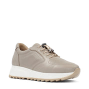 Women's Beige Leather Sneakers with Perforated Design (366-28219)