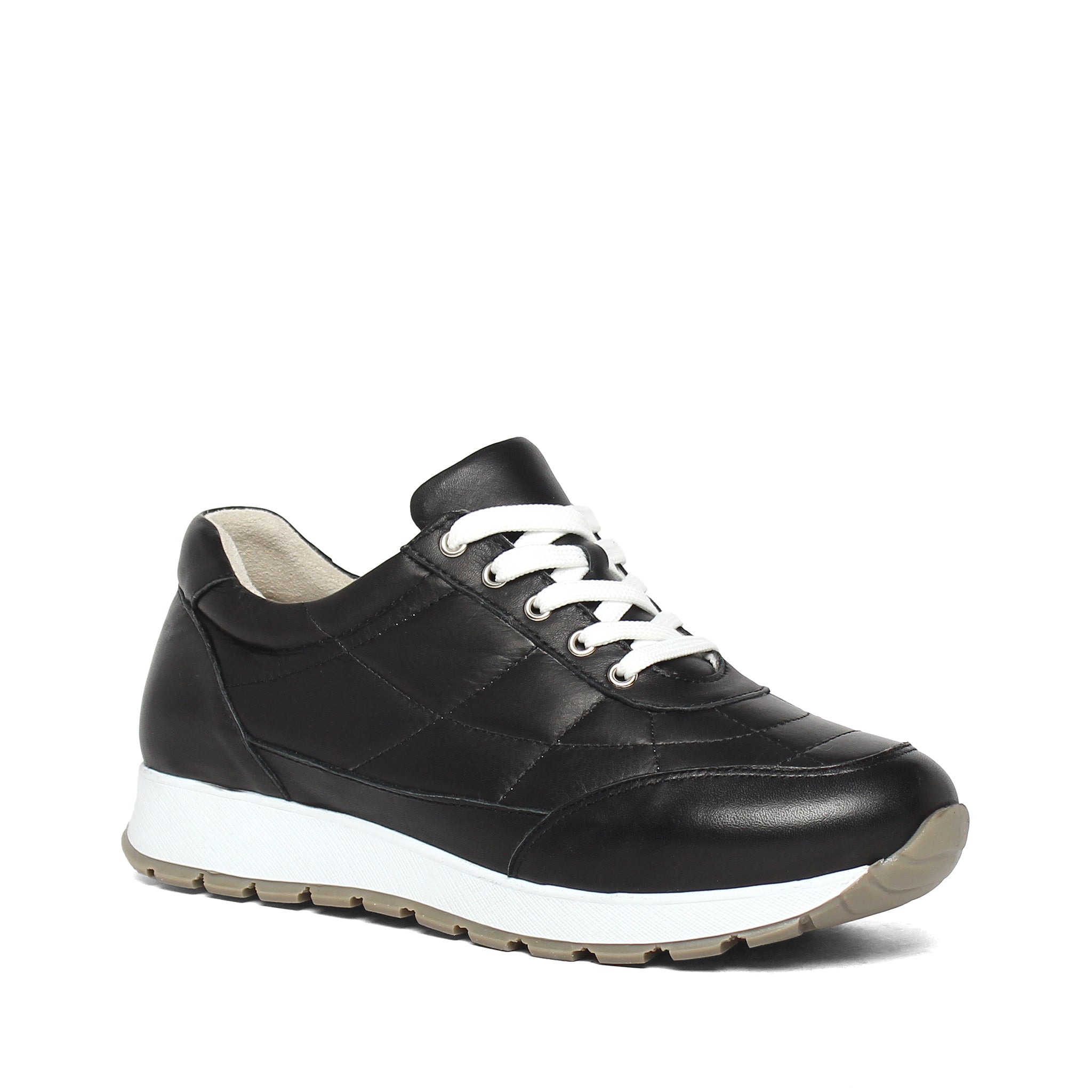 Damen Sneaker aus gestepptem Leder in Schwarz mit Plateau (102-27611)
