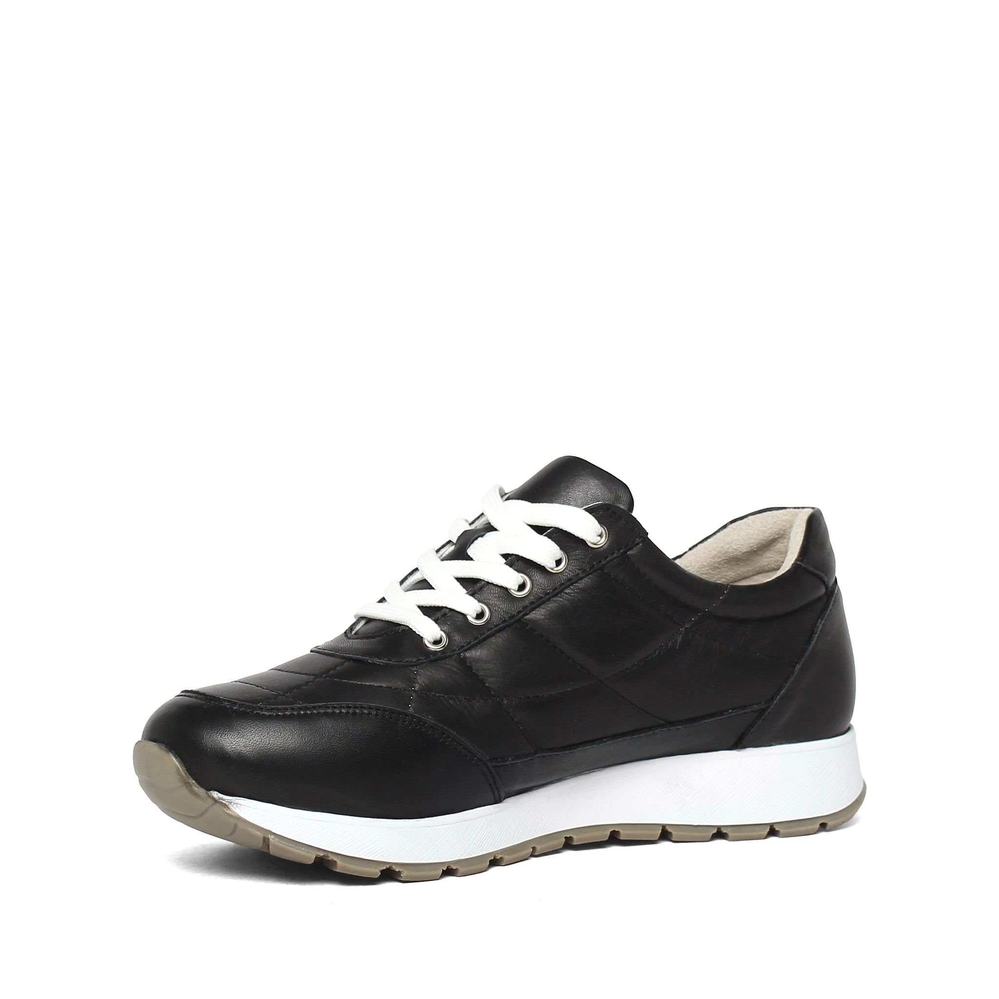Damen Sneaker aus gestepptem Leder in Schwarz mit Plateau (102-27611)