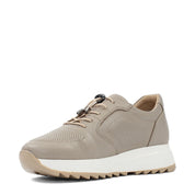 Women's Beige Leather Sneakers with Perforated Design (366-28219)