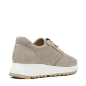 Women's Beige Leather Sneakers with Perforated Design (366-28219)
