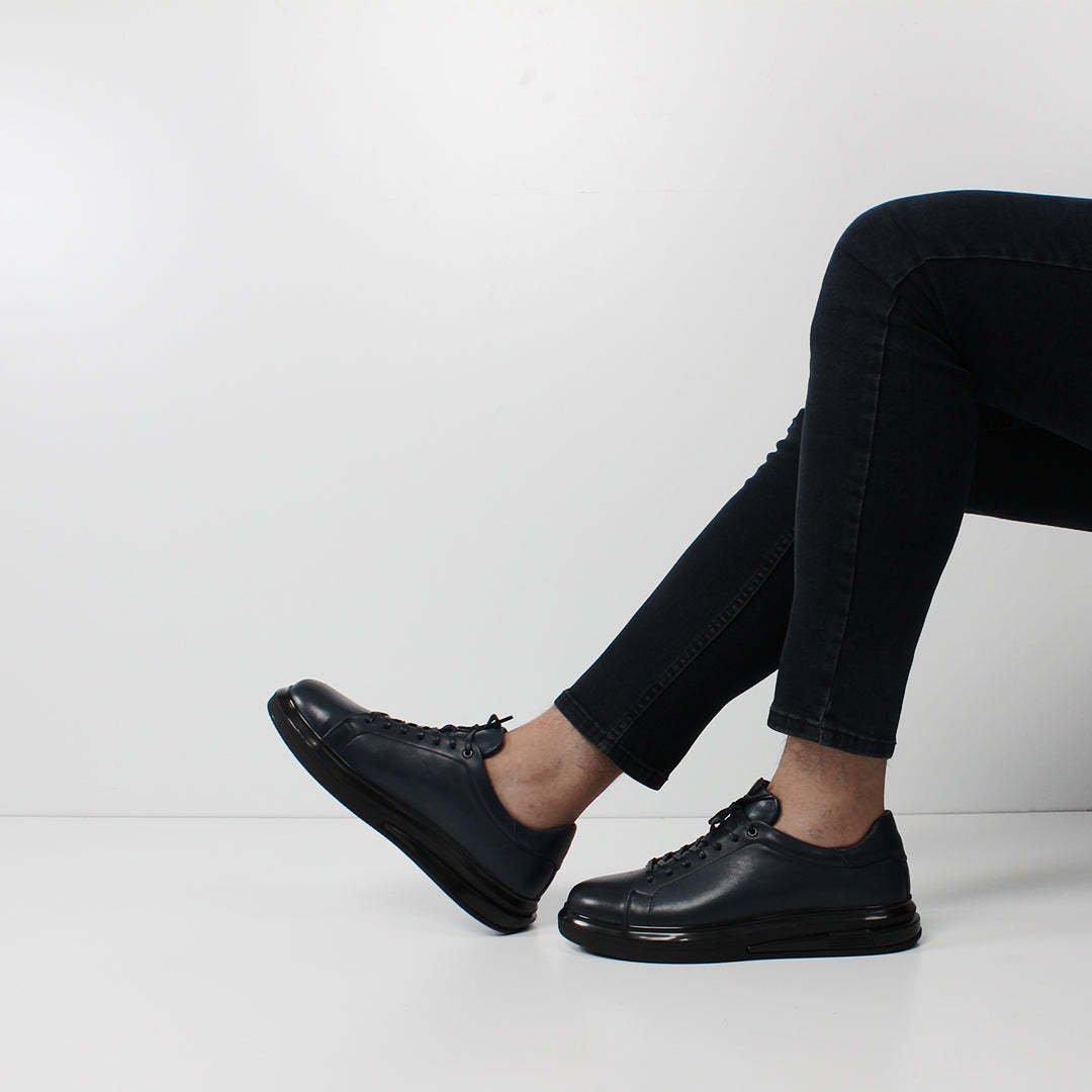 Herren Marineblaue Leder Sneaker (691-3417)