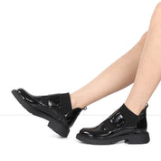 Damen Loafer Boots Schwarz Lackleder mit Strickschaft (013-28811)