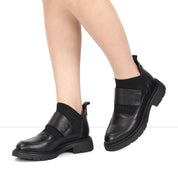 Damen Loafer Boots Schwarz Glattleder mit Strickschaft (013-28811)