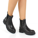 Women's Black Leather Chelsea Boots with Stud Details (029-20114)