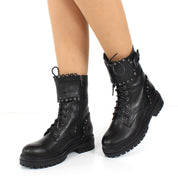 Women's Black Leather Chelsea Boots with Platform Sole (029-20116)
