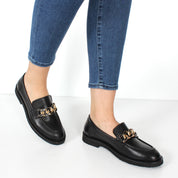 Women's Black Leather Loafers (029-20140)