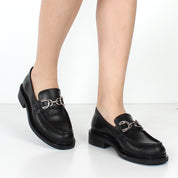 Women's Black Leather Loafers (029-20144)
