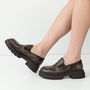 Women's Anthracite Leather Loafers (029-20154)