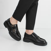 Herren Schuhe aus schwarzem Florantic-Leder mit Doppelmonk-Verschluss (064-1046)