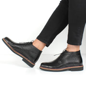 Men's Black Leather Derby Boots with Classic Design (162-512)