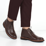 Men's Brown Leather Derby Boots with Classic Design (162-512)