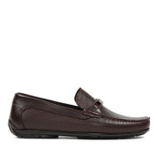 Men’s Brown Leather Slip-On Loafers with Buckle Accent (606-2409)