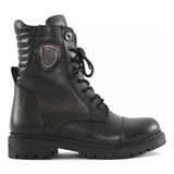 Women's Black Leather Lace-Up Boots with Warm Lining (494-721)