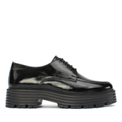 Women's Black Patent Leather Lace-Up Shoes with Block Heel (383-20956)