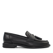 Women's Black Leather Tassel Loafers – Classic Slip-On Style (085-29407)