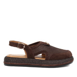 Women's Brown Suede Leather Sandals with Adjustable Buckle (726-28432)
