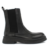 Damen Schwarze Leder Stiefeletten (338-23414)