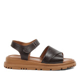 Women’s Brown Leather Velcro Strap Platform Sandals (728-28507)