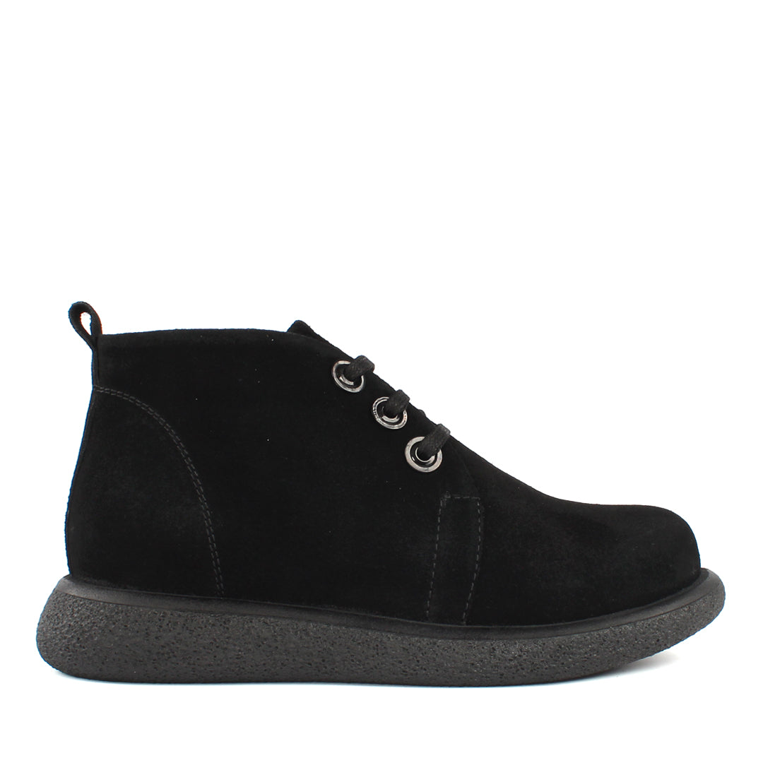 Damen Schwarze Wildlederstiefel mit Flacher Sohle (687-21910)