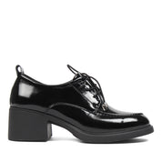 Women's Black Patent Block Heel Oxford Shoes with Laces (727-28639)