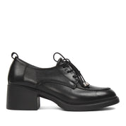 Damen Oxford Schuhe Schwarz Glattleder mit Blockabsatz und Schnürung (727-28639)