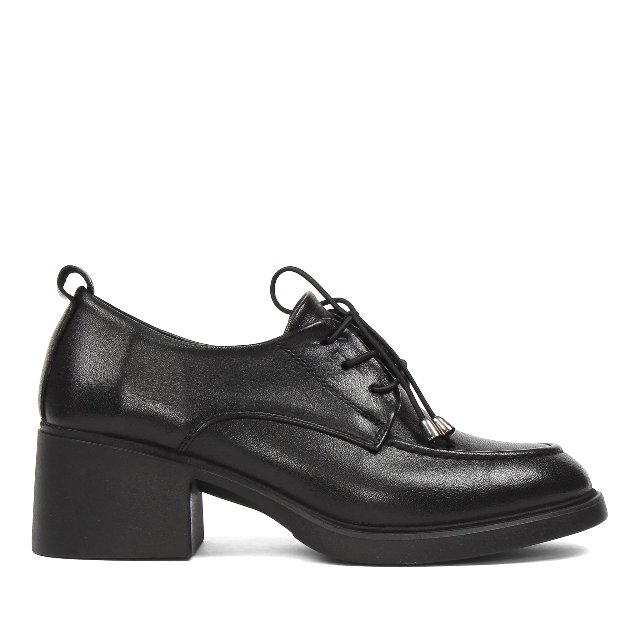 Damen Oxford Schuhe Schwarz Glattleder mit Blockabsatz und Schnürung (727-28639)