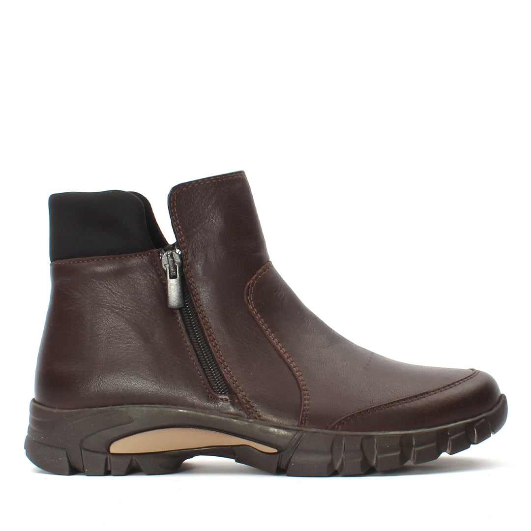 Damen Braune Leder-Stiefeletten mit Flacher Sohle (727-28603)