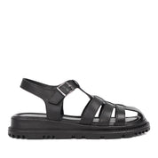 Women's Black Leather Fisherman Sandals with Adjustable Buckle (728-28505)