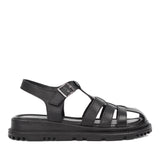 Women's Black Leather Fisherman Sandals with Adjustable Buckle (728-28505)