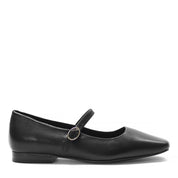 Damen Ballerinas aus Leder in Schwarz mit Riemenverschluss (085-29403)