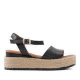 Damen Keilsandalen aus cognacfarbenem Wildleder mit Bastsohle (297-27512)