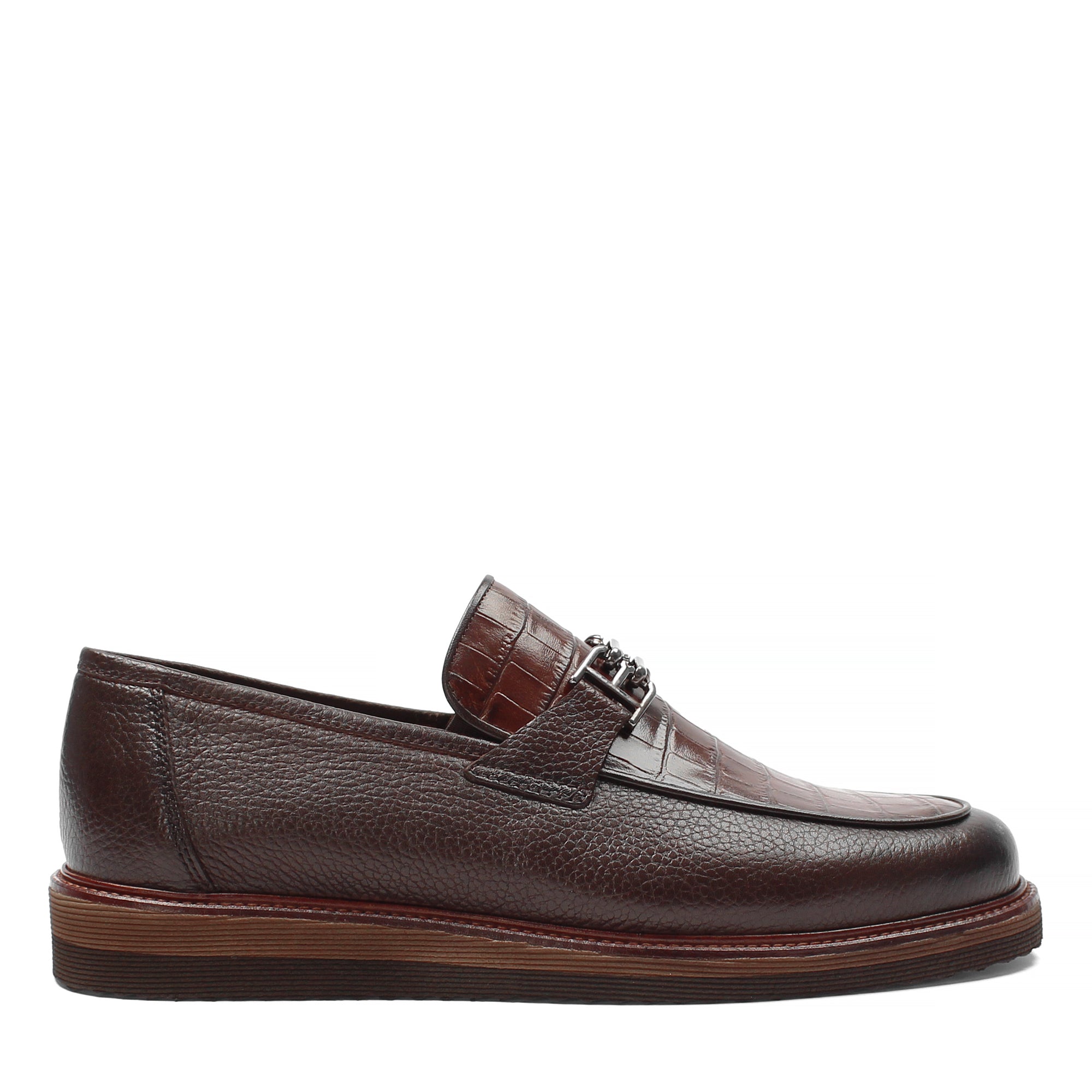Men's Brown Leather Loafers with Croco Pattern (642-1530)