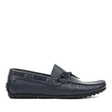 Herren Slipper aus dunkelblauem Leder mit Schleife und Gummisohle (606-210)