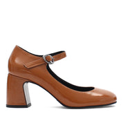 Damen Mary Jane Pumps aus schwarzem Lackleder mit Blockabsatz und Riemen (752-31700)
