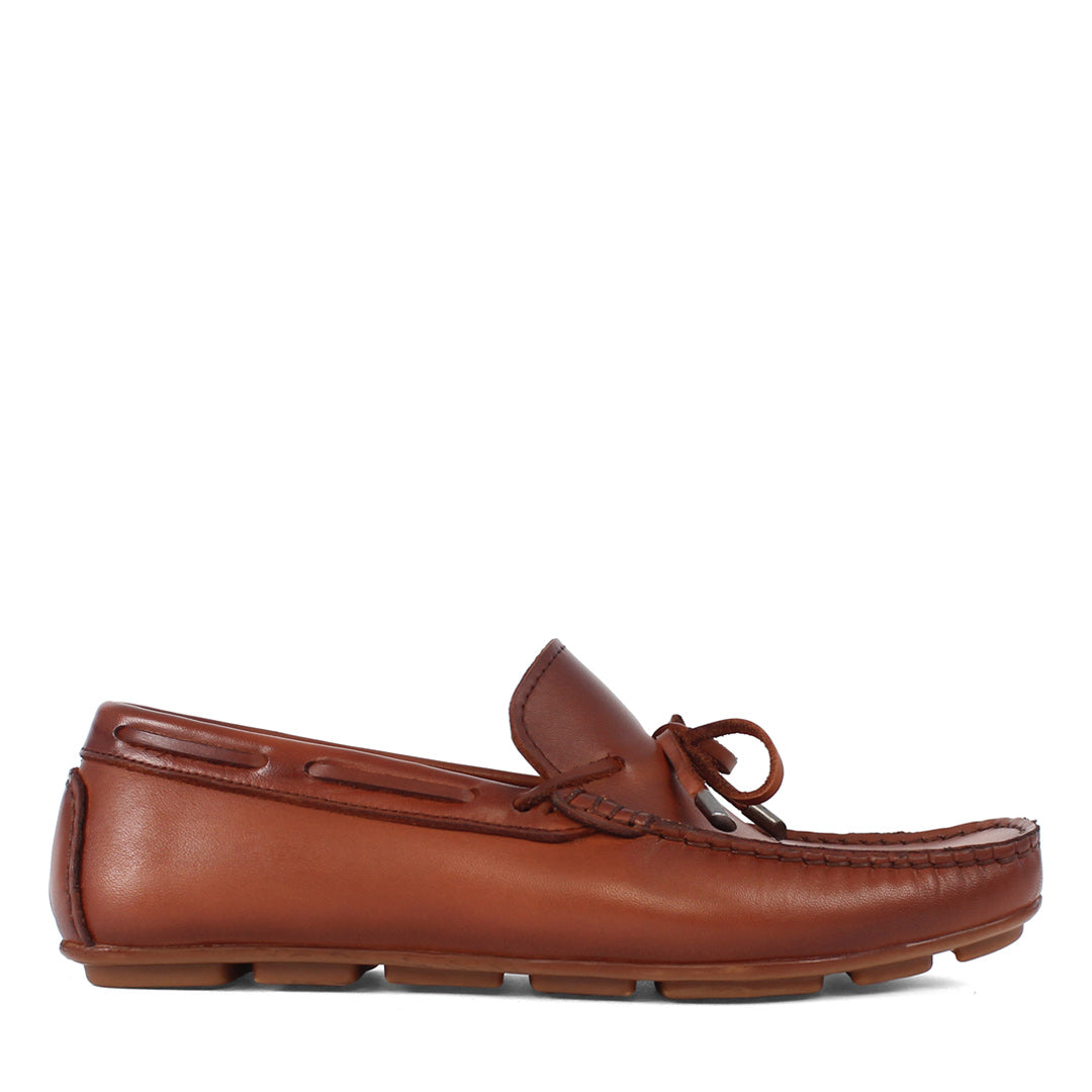 Men’s Tan Leather Driving Loafers – Classic Moccasins with Bow (764-5400)