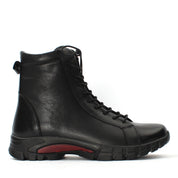 Damen Schwarze Leder-Stiefeletten mit flacher Sohle (727-28602)