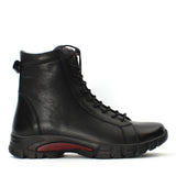 Damen Schwarze Leder-Stiefeletten mit flacher Sohle (727-28602)