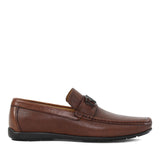 Herren Slipper aus cognacfarbenem Leder mit Metallschnalle (639-258)