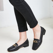 Women's Black Leather Loafers (686-29200)