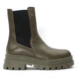Damen Grüne Leder-Chelsea-Stiefel mit markanter Sohle (029-20121)