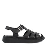 Damen Leder Sandalen Schwarz mit Verstellbarer Schnalle (366-28216)