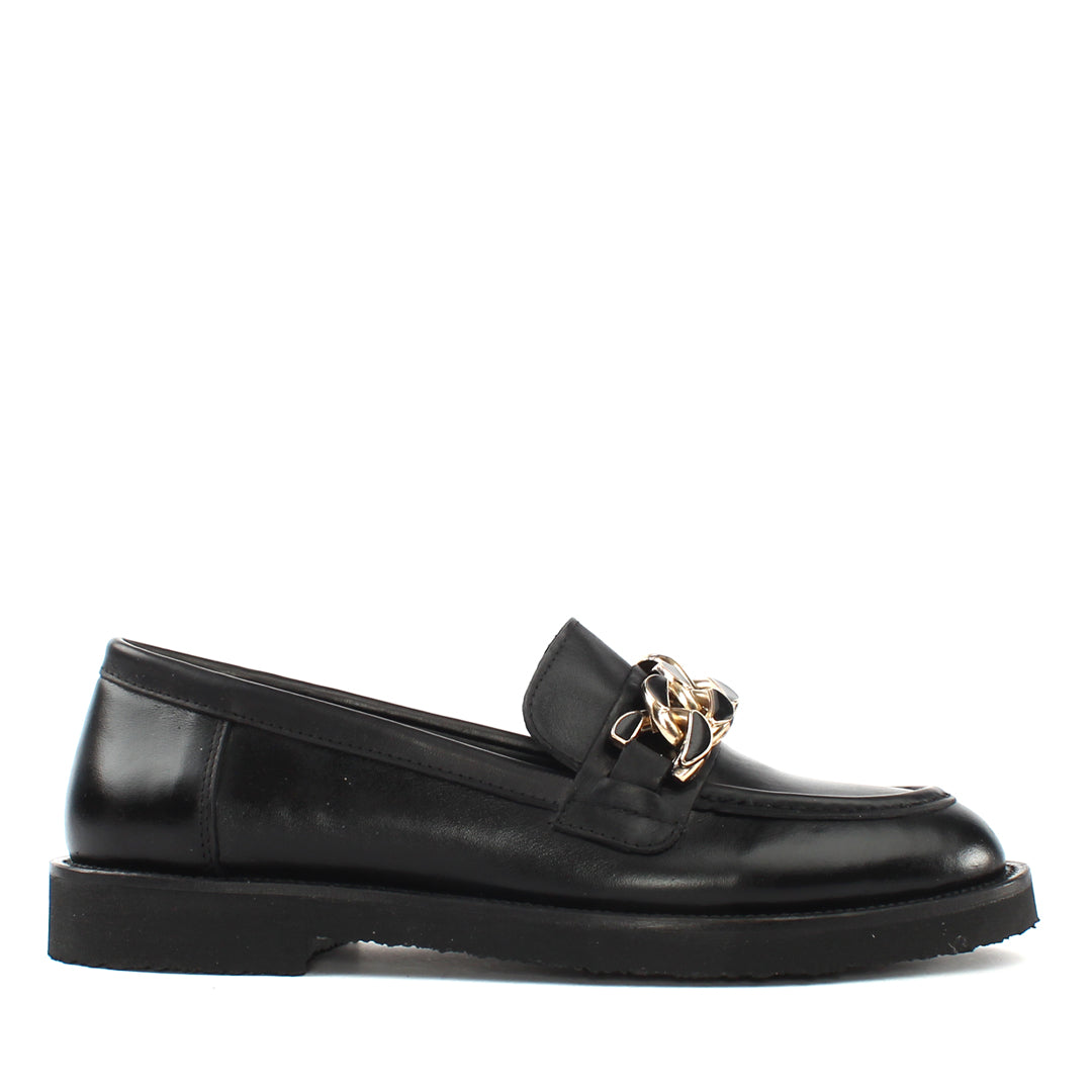 Women's Black Leather Loafers (029-20140)