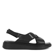 Damen Leder Sandalen Schwarz mit Kreuzriemen und Klettverschluss (366-28228)