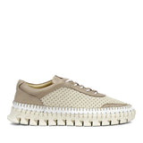 Damen Leder-Sneaker in Beige mit Lasercut-Muster und Kontrastdetails (759-33502)