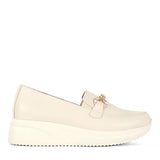 Damen Beige Leder Keilabsatz-Schuhe (376-20439)