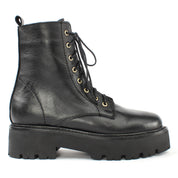 Damen Schwarze Leder-Kampfstiefel mit markanter Sohle (029-20136)
