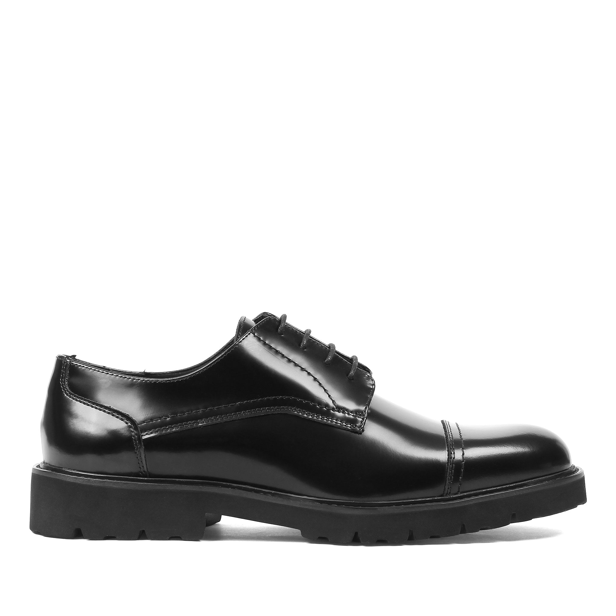 Herren Derby-Schuhe aus schwarzem Glanzleder mit Kappnaht und EVA-Sohle (395-2888)